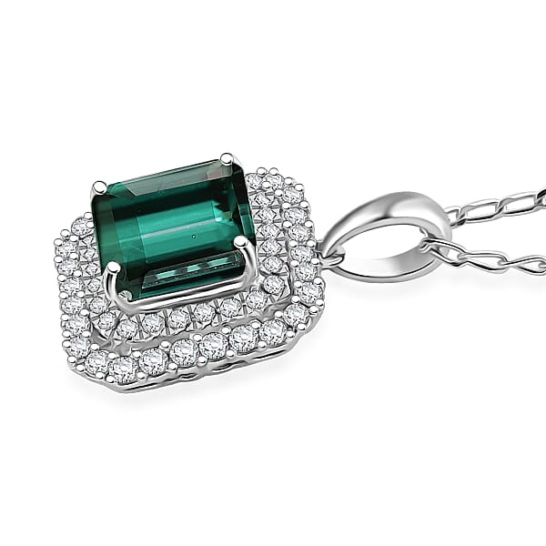 Shop Lc Certified & Appraised Rhapsody 950 Platinum AAAA Monte Belo Indicolite And E-F VS Diamond 3.25 Ctw Pendant Necklace 20 Inches