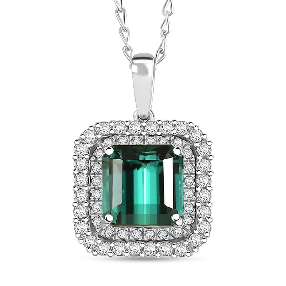 shop lc Certified & Appraised Rhapsody 950 Platinum AAAA Monte Belo Indicolite and E-F VS Diamond 3.25 ctw Pendant Necklace 20 Inches