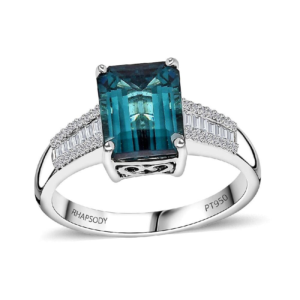 shop lc Certified & Appraised Rhapsody 950 Platinum AAAA Monte Belo Indicolite and E-F VS Diamond Ring 8 Grams 4.25 ctw