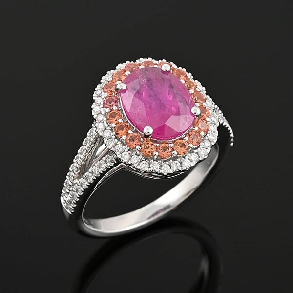 Shop Lc Certified & Appraised Rhapsody 950 Platinum AAAA Mozambique Ruby Songea Sapphire Diamond (E-F VS) (0.3 Cts) Ring (8 G) 2.50 Ctw