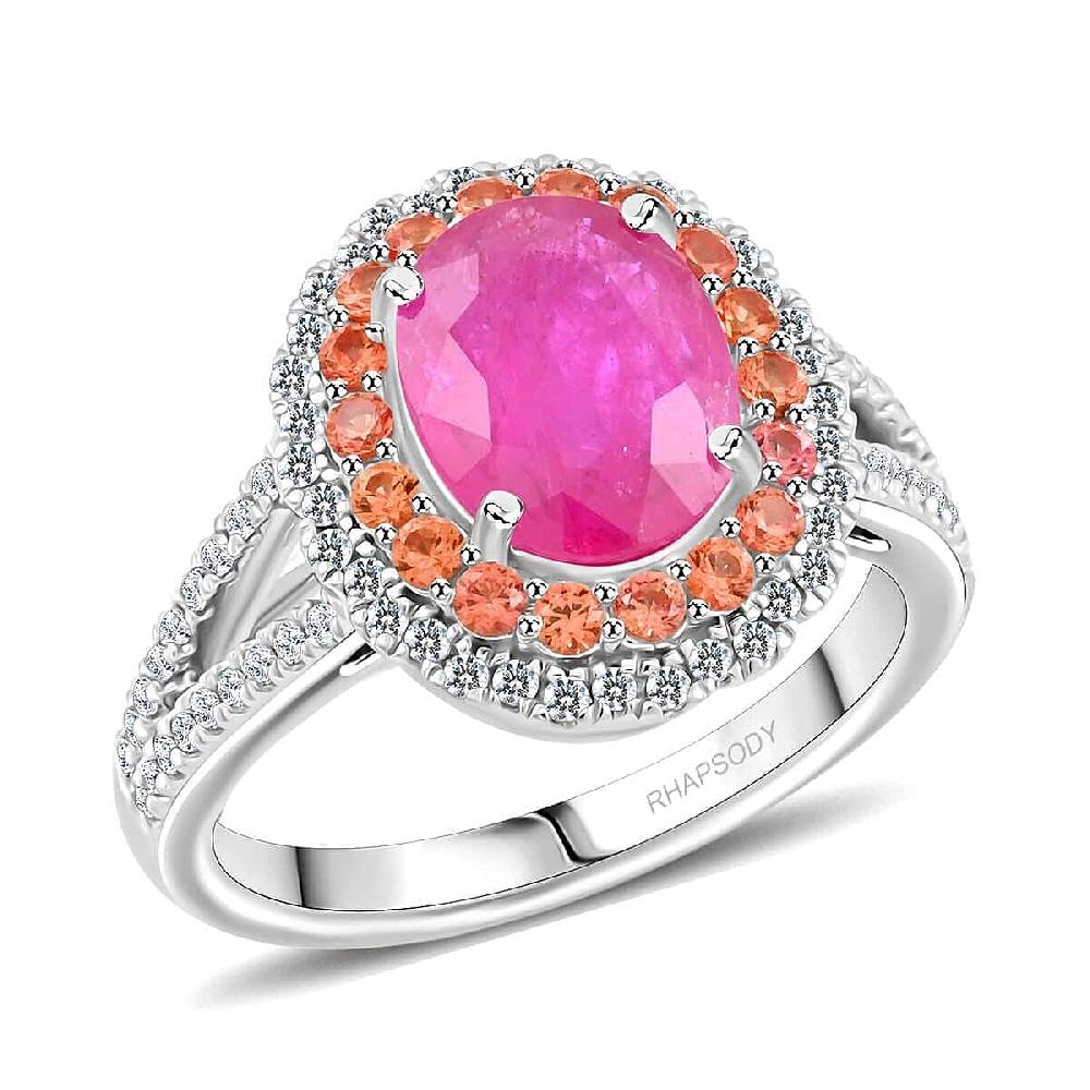 shop lc Certified & Appraised Rhapsody 950 Platinum AAAA Mozambique Ruby Songea Sapphire Diamond (E-F VS) (0.3 cts) Ring (8 g) 2.50 ctw