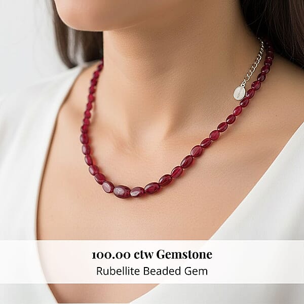 Shop Lc Certified & Appraised Rhapsody 950 Platinum AAAA Ouro Fino Rubellite Beaded Graduated Necklace 18 Inches With 2 Inch Extender 100.00 Ctw