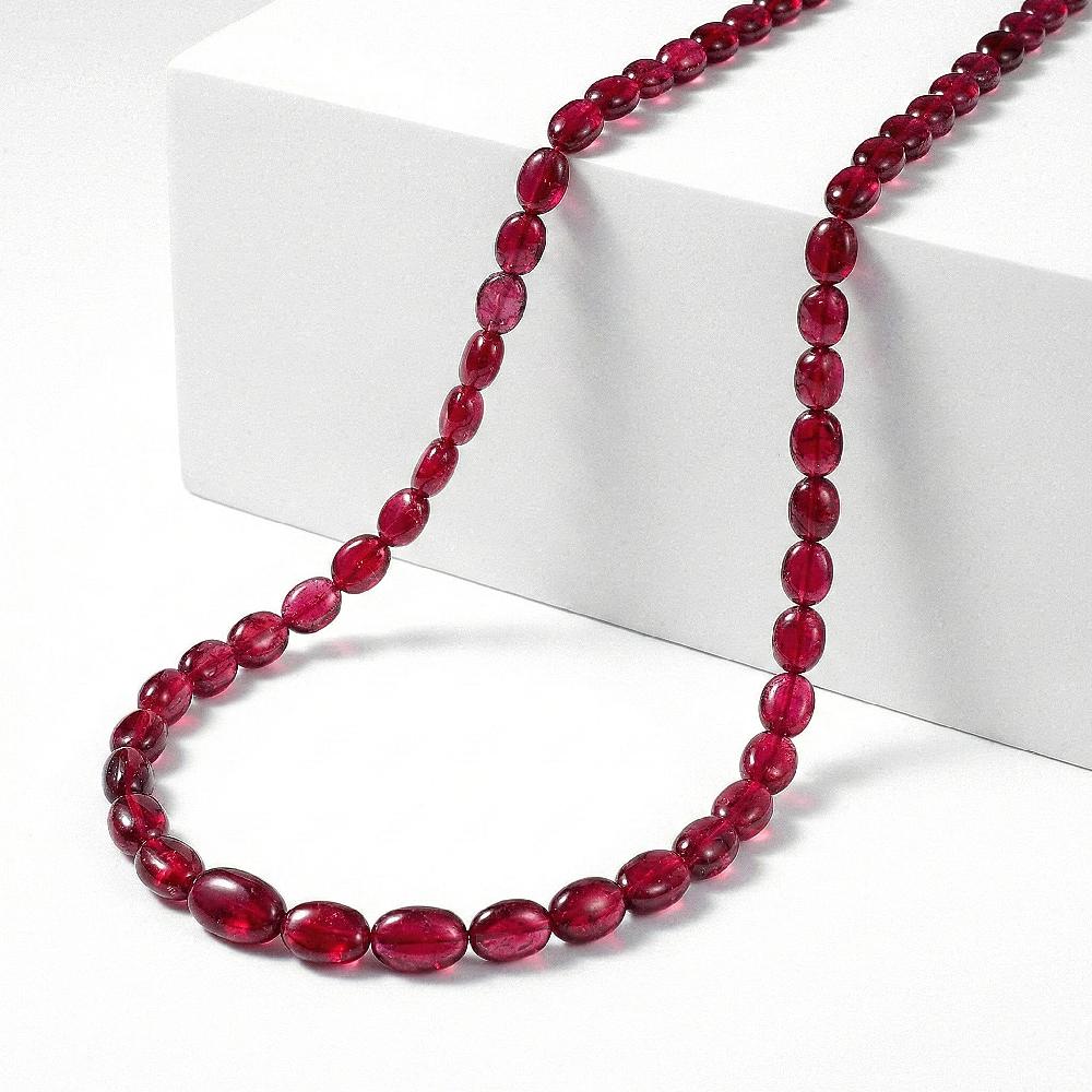 shop lc Certified & Appraised Rhapsody 950 Platinum AAAA Ouro Fino Rubellite Beaded Graduated Necklace 18 Inches with 2 Inch Extender 100.00 ctw