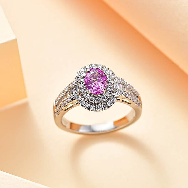 Shop Lc Certified & Appraised Rhapsody 950 Platinum AAAA Padparadscha Sapphire Diamond (E-F VS2) (01.78 Cts) Ring (6.55 G) 1.75 Ctw