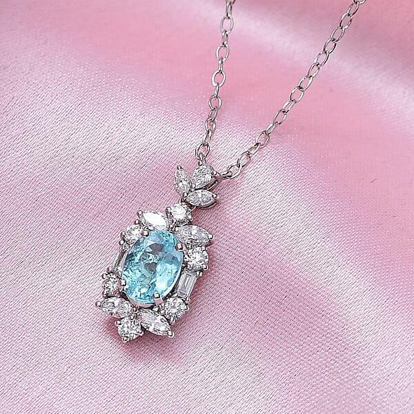 Shop Lc Certified & Appraised Rhapsody 950 Platinum AAAA Paraiba Tourmaline And E-F VS2 Diamond 2.10 Ctw Floral Necklace 18 Inches 4.5 Grams