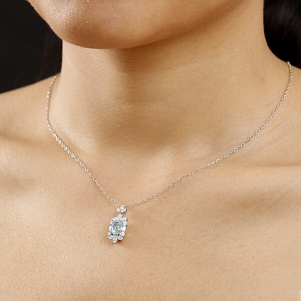 Shop Lc Certified & Appraised Rhapsody 950 Platinum AAAA Paraiba Tourmaline And E-F VS2 Diamond 2.10 Ctw Floral Necklace 18 Inches 4.5 Grams