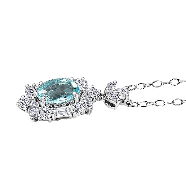 Shop Lc Certified & Appraised Rhapsody 950 Platinum AAAA Paraiba Tourmaline And E-F VS2 Diamond 2.10 Ctw Floral Necklace 18 Inches 4.5 Grams