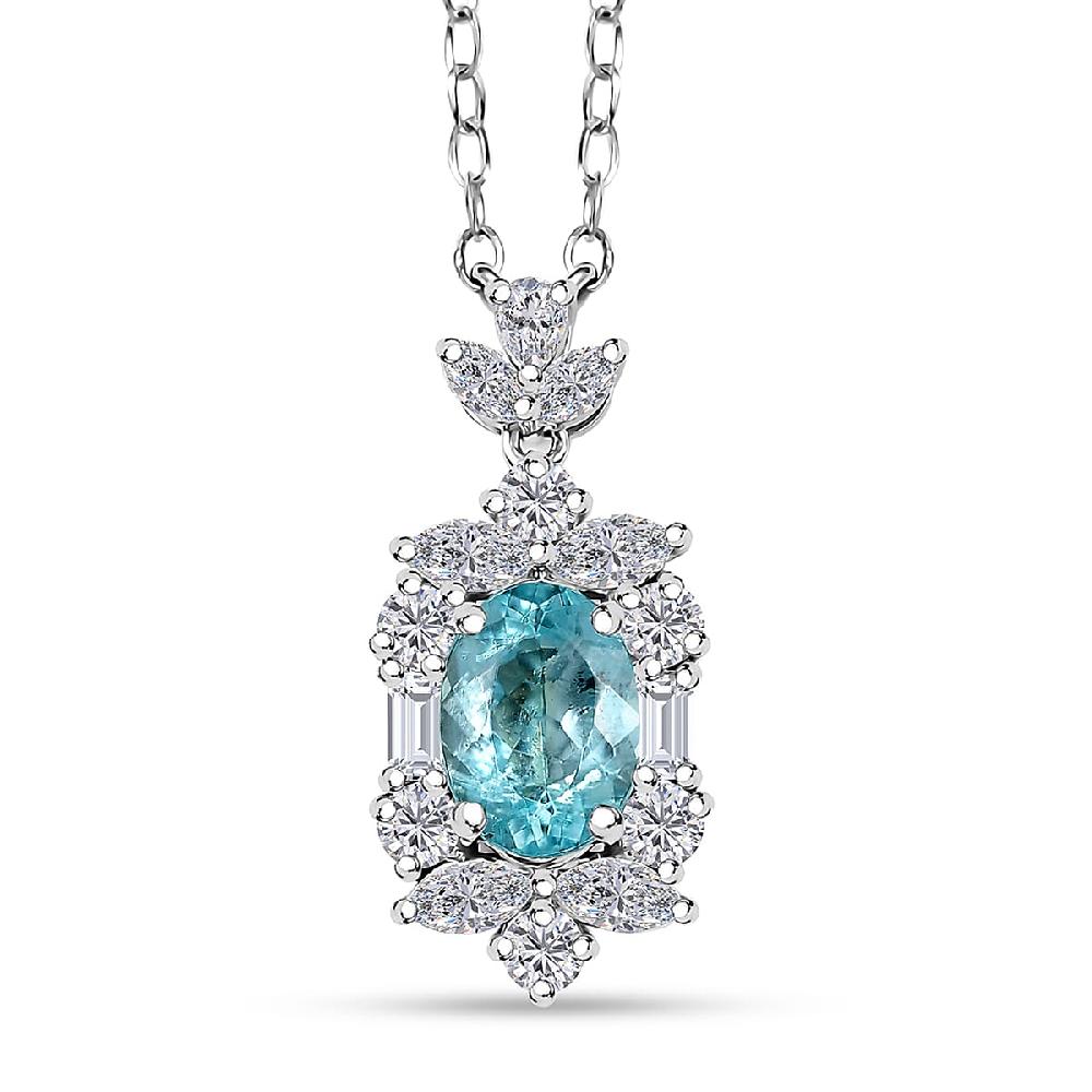 shop lc Certified & Appraised Rhapsody 950 Platinum AAAA Paraiba Tourmaline and E-F VS2 Diamond 2.10 ctw Floral Necklace 18 Inches 4.5 Grams
