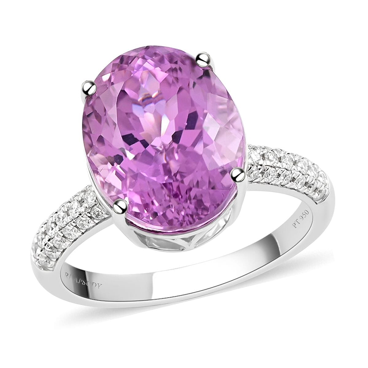 shop lc Certified & Appraised Rhapsody 950 Platinum AAAA Patroke Kunzite and E-F VS Diamond Ring 6.85 Grams 9.20 ctw