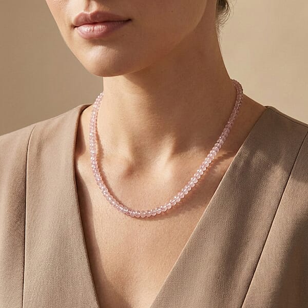 Shop Lc Certified & Appraised Rhapsody 950 Platinum AAAA Pink Morganite Beaded Necklace 18 Inches 125.00 Ctw