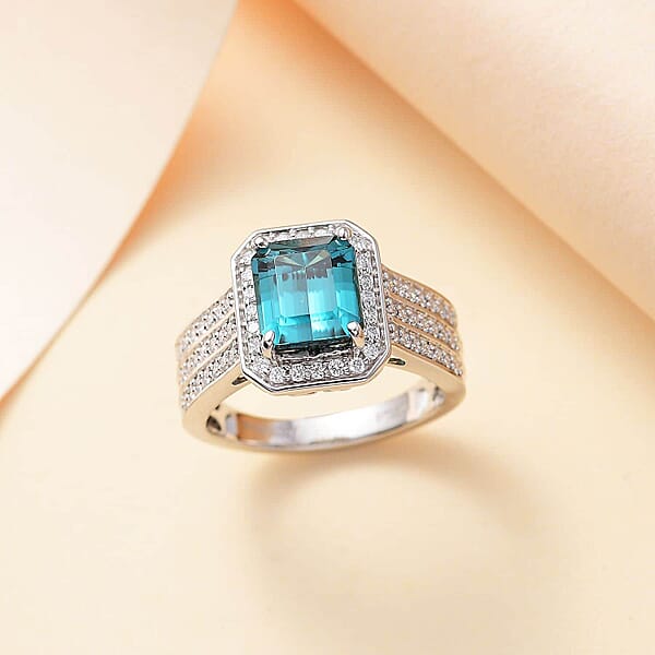 Shop Lc Certified & Appraised Rhapsody 950 Platinum AAAA Pirineu Lagoon Tourmaline Diamond (E-F VS2) (0.63 Cts) Ring (10 G) 3.86 Ctw