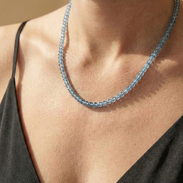 Shop Lc Certified & Appraised Rhapsody 950 Platinum AAAA Santa Maria Aquamarine Graduated Single Strand Beaded Necklace 18 Inches 60.00 Ctw