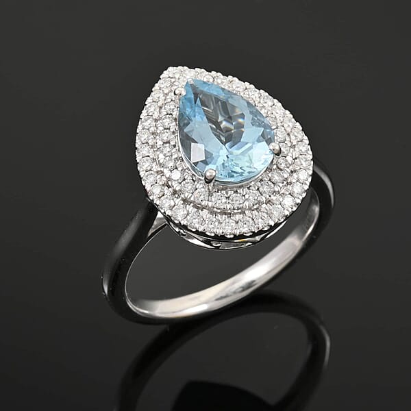 Shop Lc Certified & Appraised Rhapsody 950 Platinum AAAA Santa Maria Aquamarine Diamond (E-F VS) (0.45 Cts) Ring (8.10 G) 2.05 Ctw