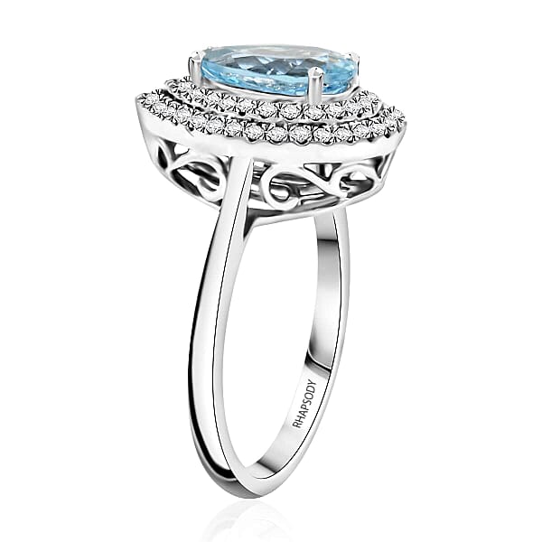 Shop Lc Certified & Appraised Rhapsody 950 Platinum AAAA Santa Maria Aquamarine Diamond (E-F VS) (0.45 Cts) Ring (8.10 G) 2.05 Ctw