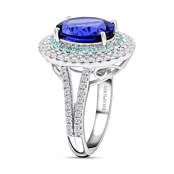 Shop Lc Certified & Appraised Rhapsody 950 Platinum AAAA Tanzanite And Paraiba Tourmaline E-F VS Diamond Ring 10.60 Grams 5.55 Ctw