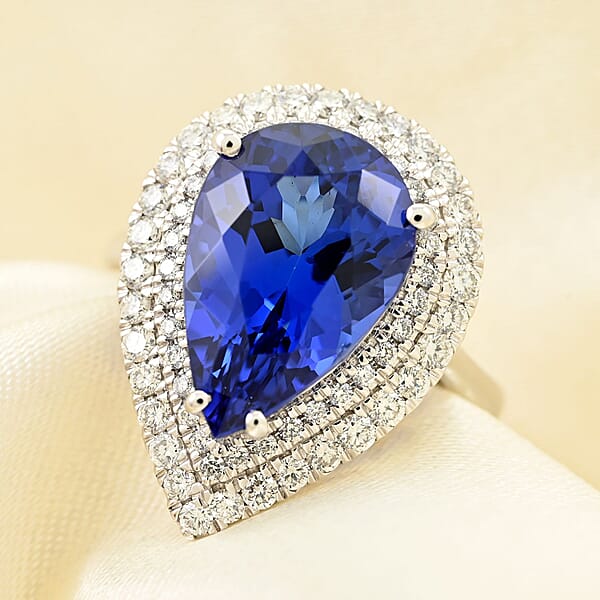 Shop Lc Certified & Appraised Rhapsody 950 Platinum AAAA Tanzanite And E-F VS Diamond Double Halo Ring 9.10 Grams 7.85 Ctw