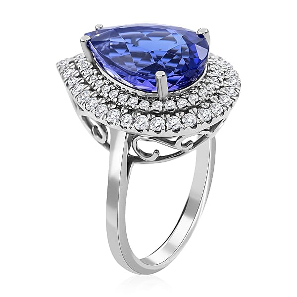 Shop Lc Certified & Appraised Rhapsody 950 Platinum AAAA Tanzanite And E-F VS Diamond Double Halo Ring 9.10 Grams 7.85 Ctw