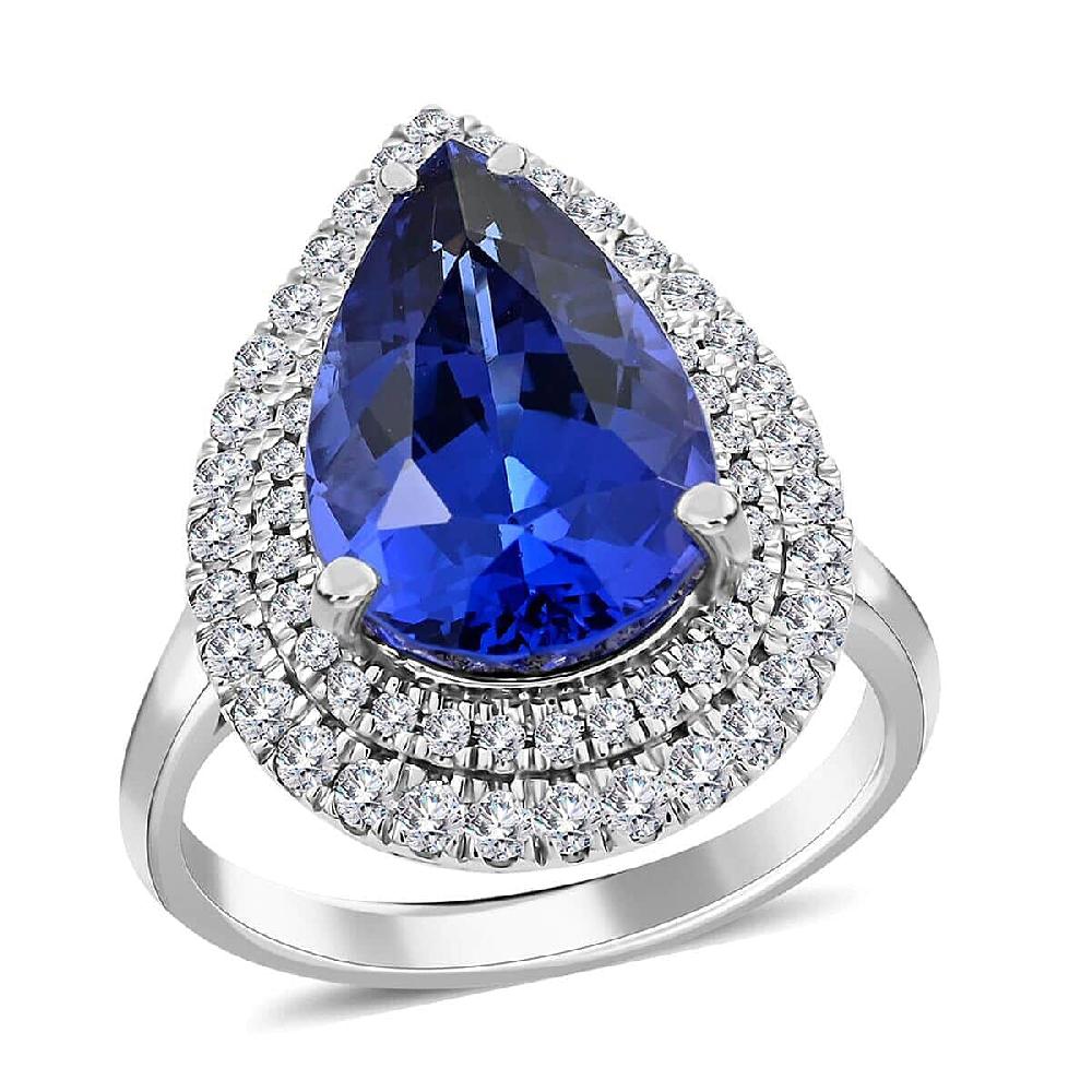 shop lc Certified & Appraised Rhapsody 950 Platinum AAAA Tanzanite and E-F VS Diamond Double Halo Ring 9.10 Grams 7.85 ctw