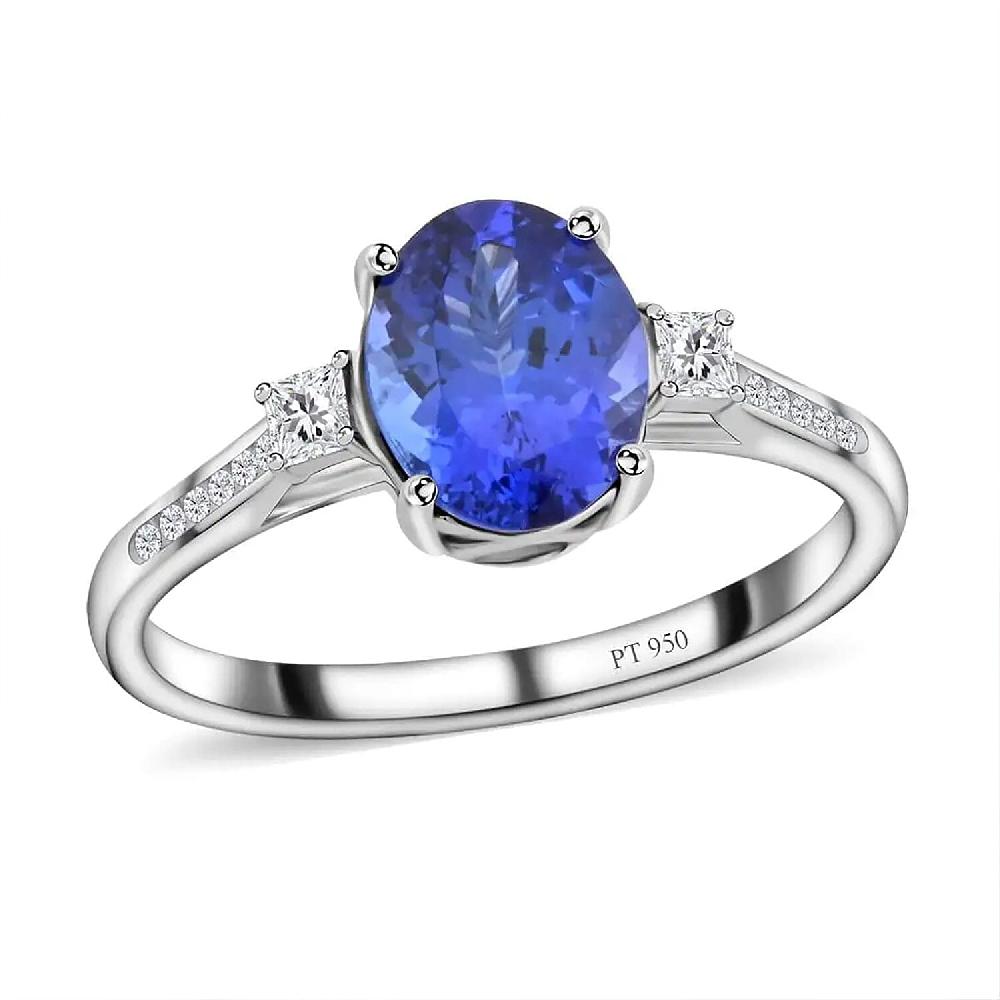 shop lc Certified & Appraised Rhapsody 950 Platinum AAAA Tanzanite and E-F VS Diamond Ring 4.35 Grams 2.85 ctw