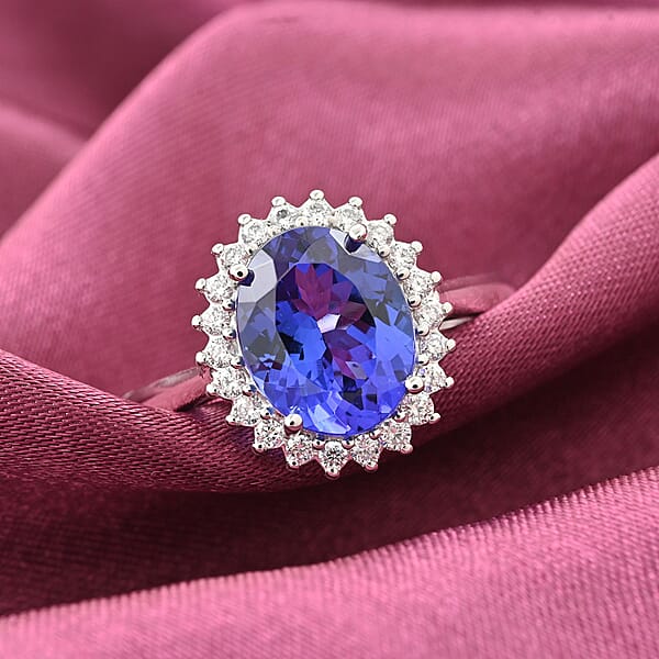 Shop Lc Certified & Appraised Rhapsody 950 Platinum AAAA Tanzanite And E-F VS Diamond Sunburst Ring 6.20 Grams 3.10 Ctw