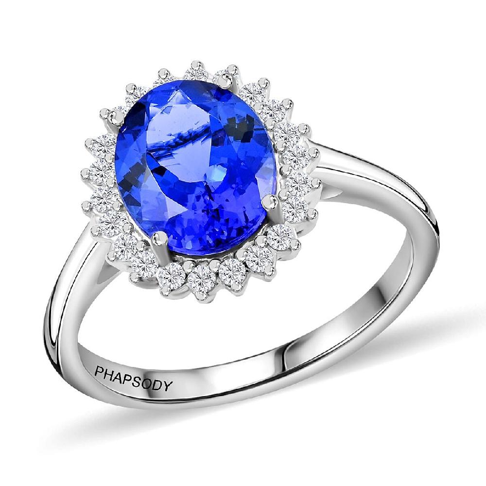 shop lc Certified & Appraised Rhapsody 950 Platinum AAAA Tanzanite and E-F VS Diamond Sunburst Ring 6.20 Grams 3.10 ctw