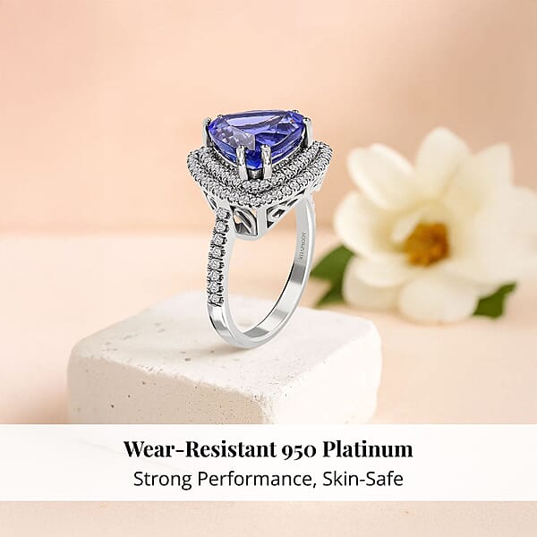 Shop Lc Certified & Appraised Rhapsody 950 Platinum AAAA Tanzanite And E-F VS Diamond Double Halo Ring 8 Grams 5.00 Ctw