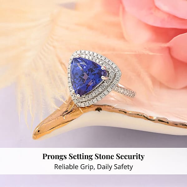 Shop Lc Certified & Appraised Rhapsody 950 Platinum AAAA Tanzanite And E-F VS Diamond Double Halo Ring 8 Grams 5.00 Ctw