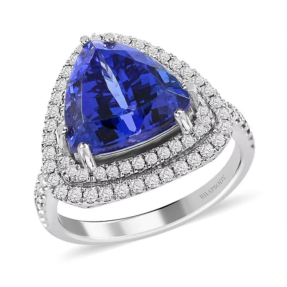 shop lc Certified & Appraised Rhapsody 950 Platinum AAAA Tanzanite and E-F VS Diamond Double Halo Ring 8 Grams 5.00 ctw