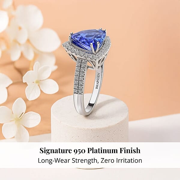 Shop Lc Certified & Appraised Rhapsody 950 Platinum AAAA Tanzanite And E-F VS Diamond Ring 6.65 Grams 3.25 Ctw