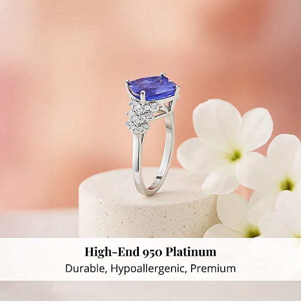 Shop Lc Certified & Appraised Rhapsody 950 Platinum AAAA Tanzanite And E-F VS Diamond Ring 5.06 Grams 2.10 Ctw
