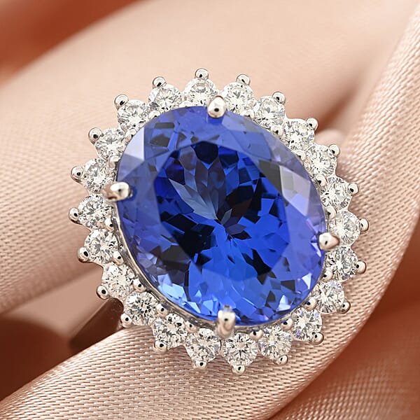 Shop Lc Certified & Appraised Rhapsody 950 Platinum AAAA Tanzanite And E-F VS Diamond Sunburst Ring 6.90 Grams 5.75 Ctw