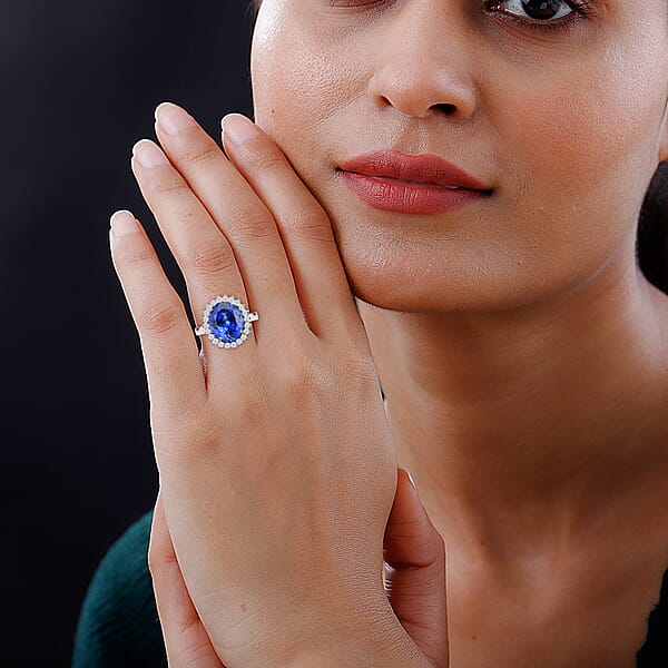 Shop Lc Certified & Appraised Rhapsody 950 Platinum AAAA Tanzanite And E-F VS Diamond Sunburst Ring 6.90 Grams 5.75 Ctw