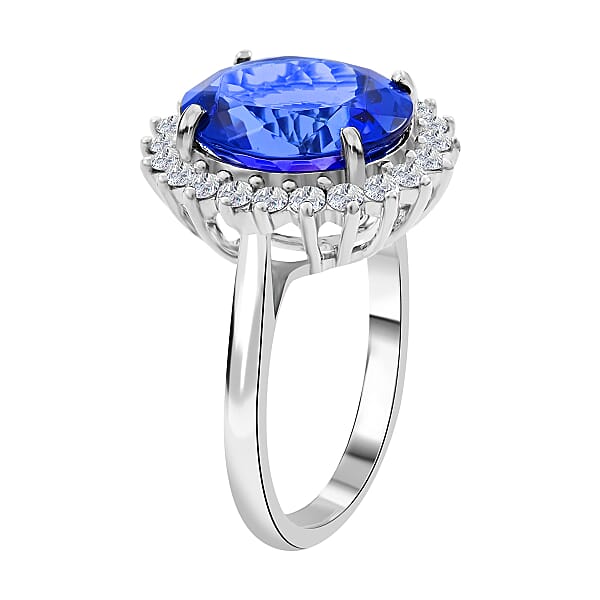 Shop Lc Certified & Appraised Rhapsody 950 Platinum AAAA Tanzanite And E-F VS Diamond Sunburst Ring 6.90 Grams 5.75 Ctw