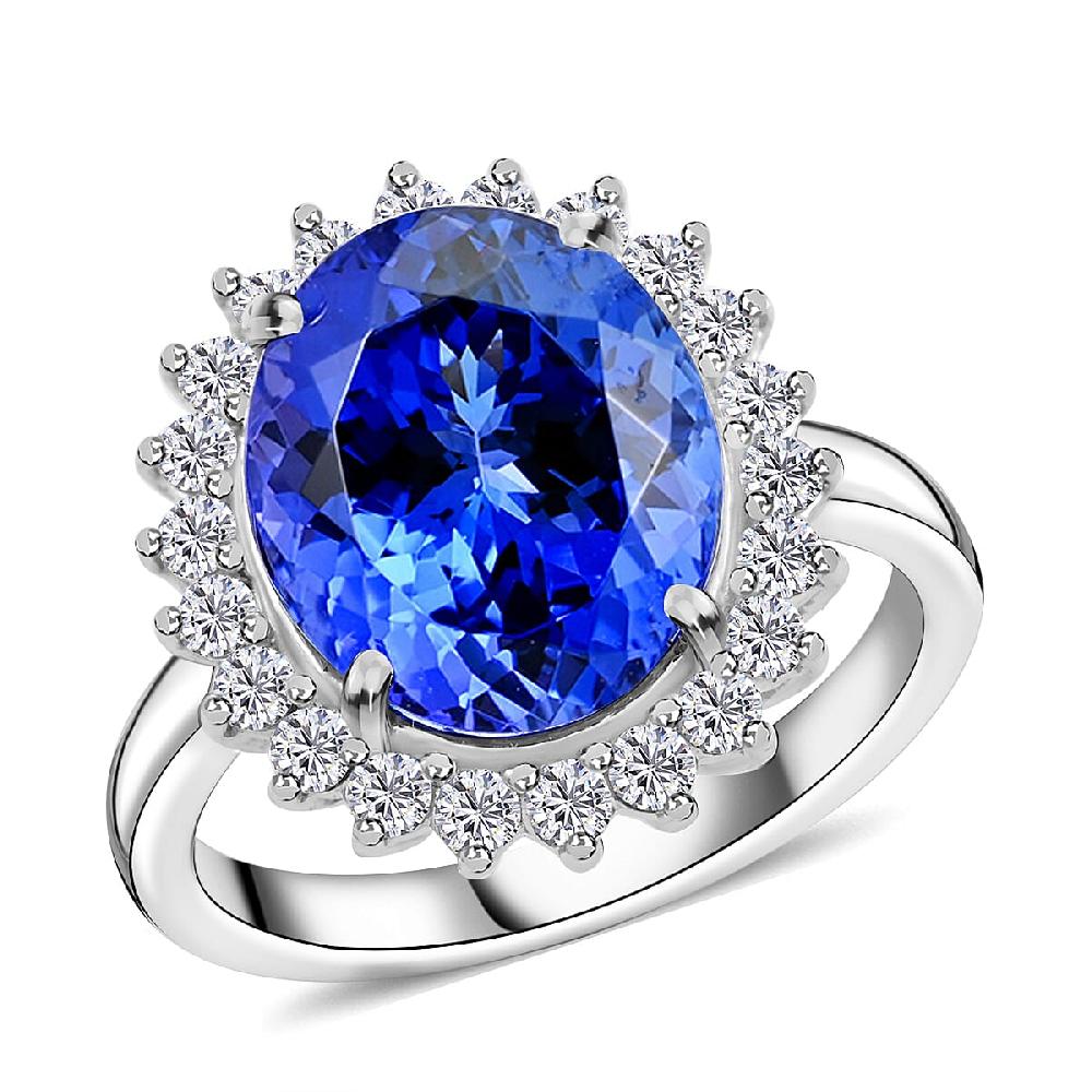shop lc Certified & Appraised Rhapsody 950 Platinum AAAA Tanzanite and E-F VS Diamond Sunburst Ring 6.90 Grams 5.75 ctw