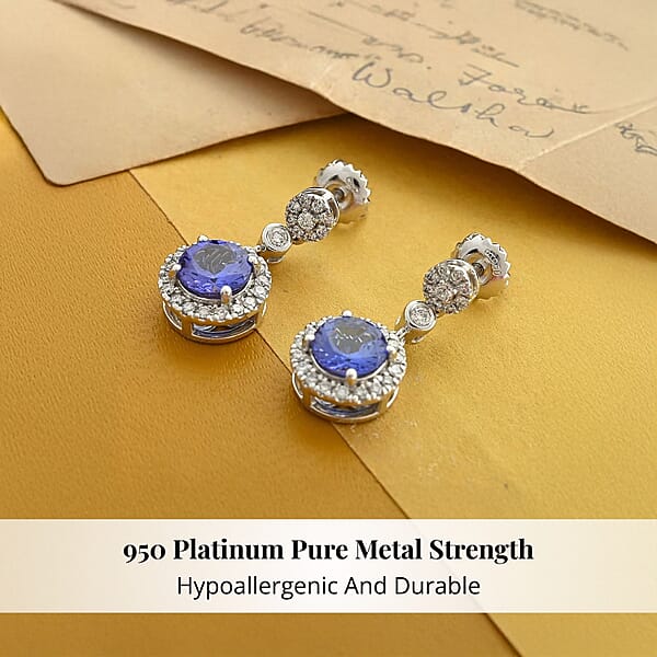 Shop Lc Certified & Appraised Rhapsody 950 Platinum AAAA Tanzanite And E-F VS Diamond Halo Earrings 2.25 Ctw