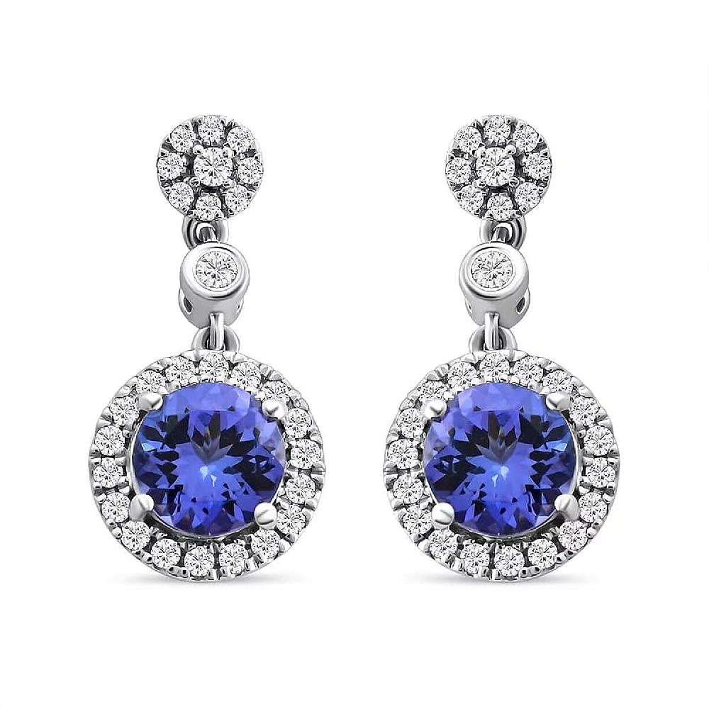 shop lc Certified & Appraised Rhapsody 950 Platinum AAAA Tanzanite and E-F VS Diamond Halo Earrings 2.25 ctw