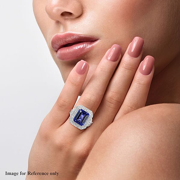 Shop Lc Certified & Appraised Rhapsody 950 Platinum AAAA Tanzanite And Diamond E-F VS Double Halo Ring 11.40 Grams 8.10 Ctw