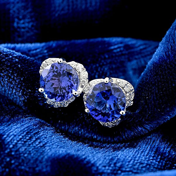 Shop Lc Certified & Appraised Rhapsody 950 Platinum AAAA Tanzanite And E-F VS Diamond Stud Earrings 2.00 Ctw