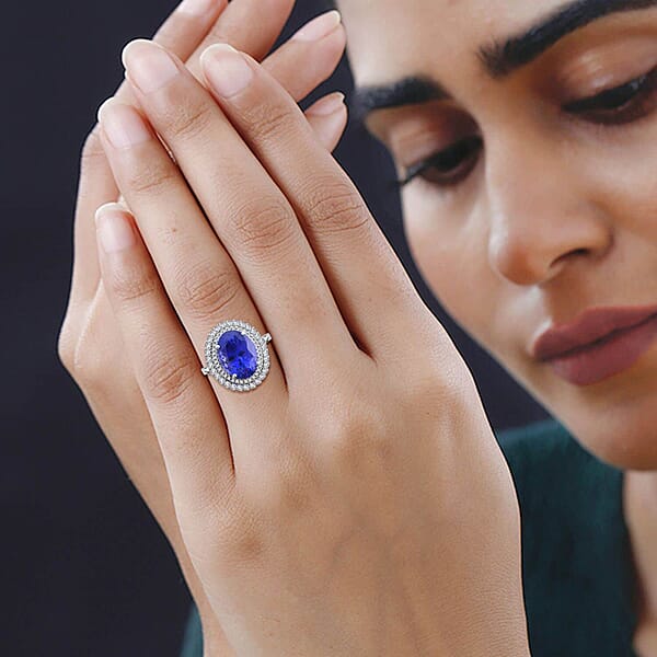 Shop Lc Certified & Appraised Rhapsody 950 Platinum AAAA Tanzanite And E-F VS Diamond Ring 8.55 Grams 8.25 Ctw