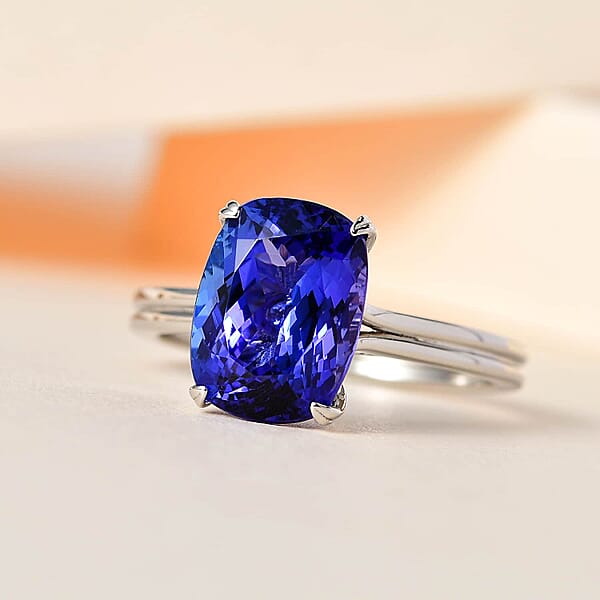 Shop Lc Certified & Appraised Rhapsody 950 Platinum AAAA Tanzanite And E-F VS2 Diamond Solitaire Ring 5.25 Grams 5.30 Ctw