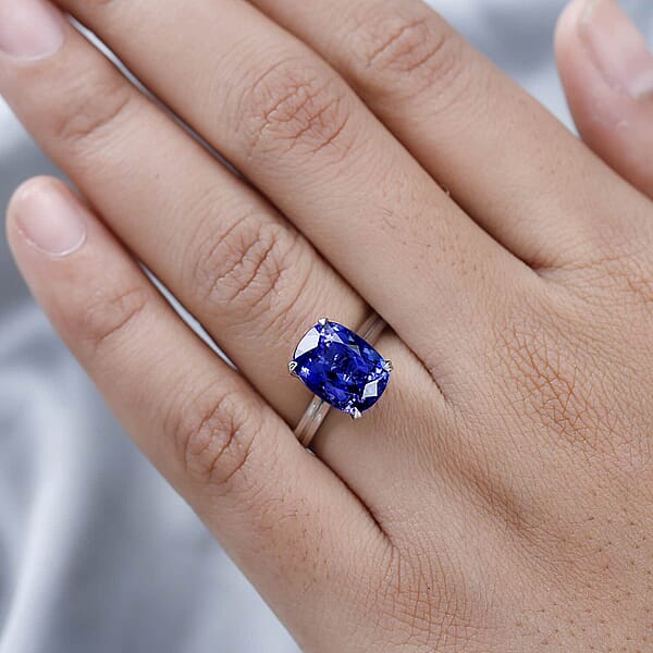Shop Lc Certified & Appraised Rhapsody 950 Platinum AAAA Tanzanite And E-F VS2 Diamond Solitaire Ring 5.25 Grams 5.30 Ctw