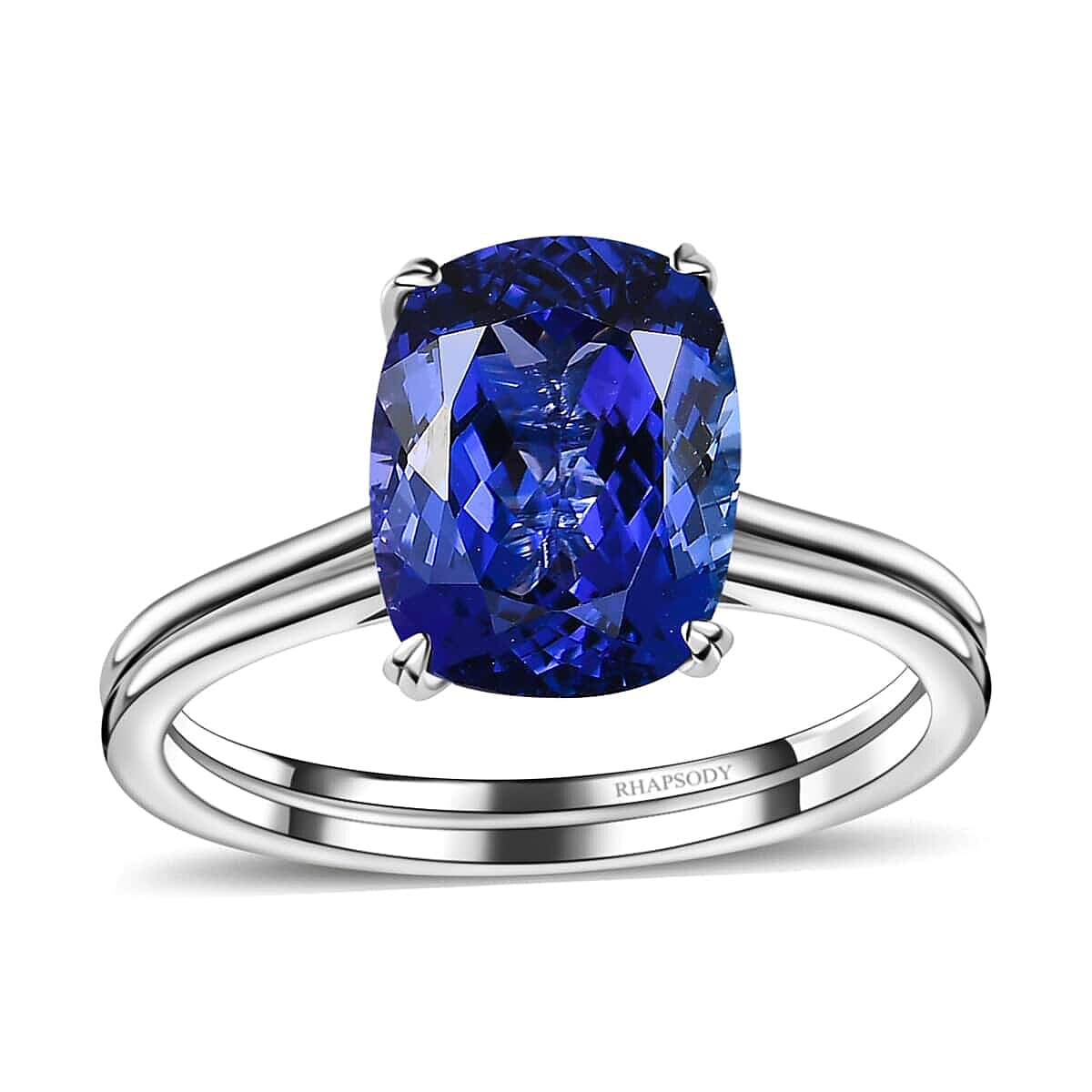 shop lc Certified & Appraised Rhapsody 950 Platinum AAAA Tanzanite and E-F VS2 Diamond Solitaire Ring 5.25 Grams 5.30 ctw