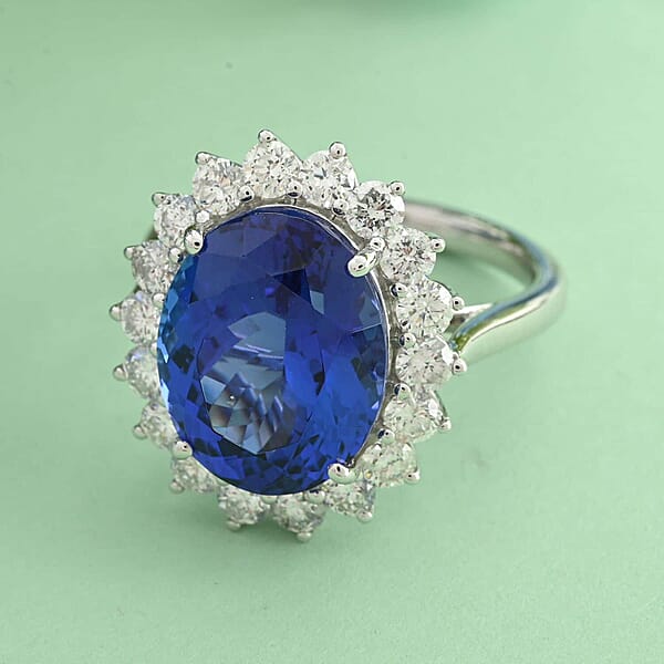 Shop Lc Certified & Appraised Rhapsody 950 Platinum AAAA Tanzanite And E-F VS Diamond Sunburst Ring 9.26 Grams 11.25 Ctw