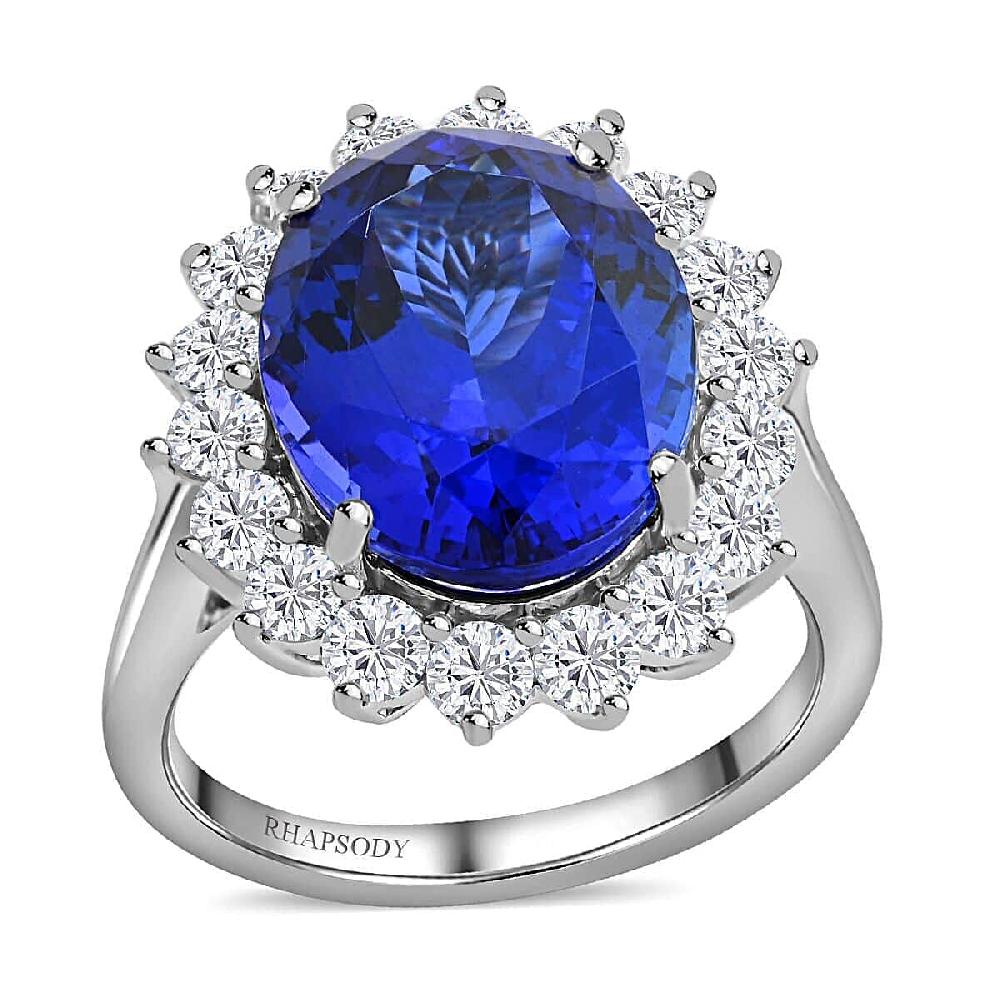 shop lc Certified & Appraised Rhapsody 950 Platinum AAAA Tanzanite and E-F VS Diamond Sunburst Ring 9.26 Grams 11.25 ctw