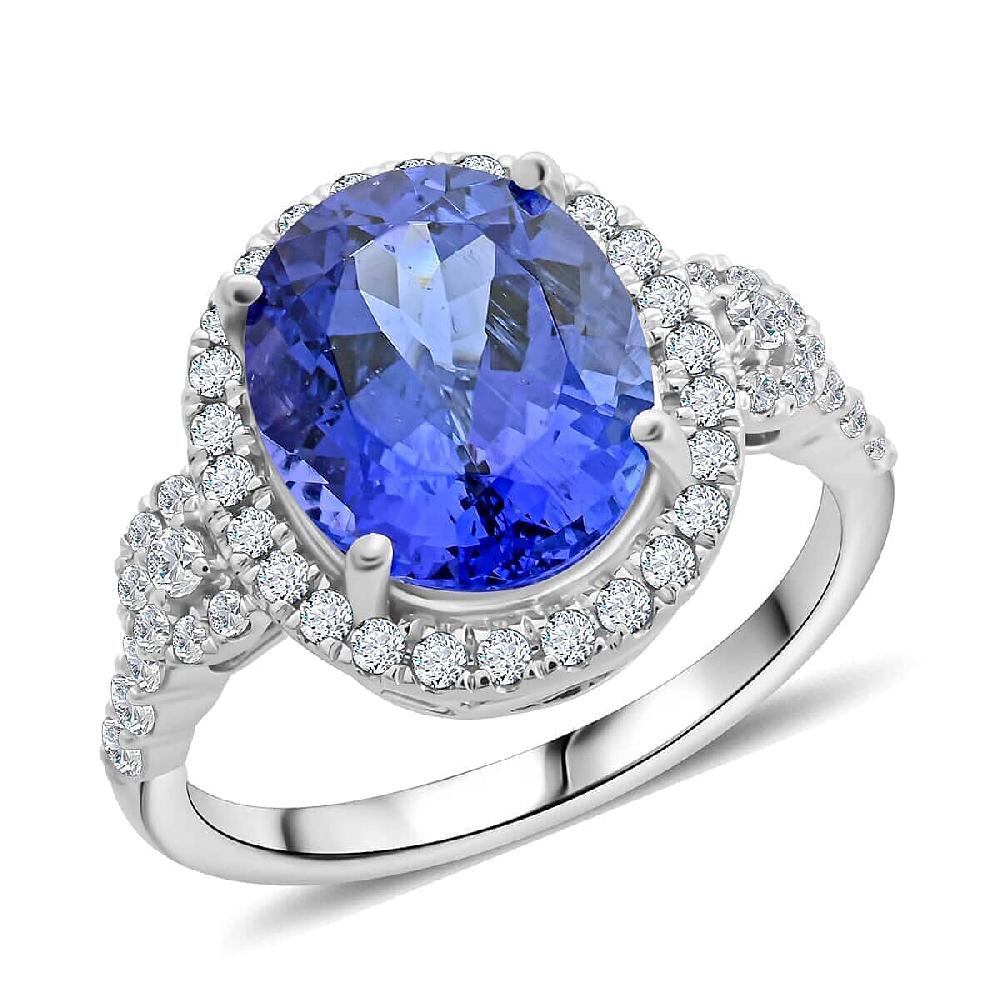 shop lc Certified & Appraised Rhapsody 950 Platinum AAAA Tanzanite and E-F VS Diamond Ring 6.25 Grams 4.75 ctw