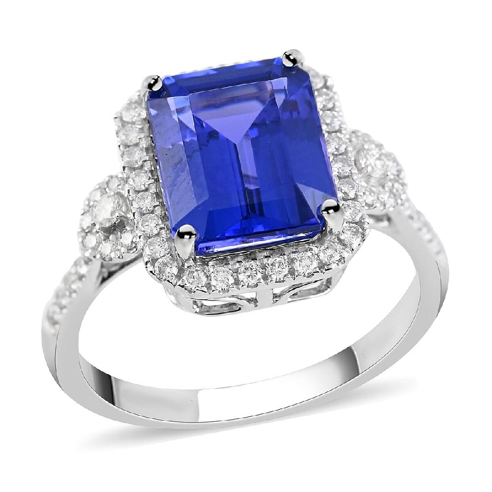 shop lc Certified & Appraised Rhapsody 950 Platinum AAAA Tanzanite and E-F VS Diamond Ring 5.80 Grams 3.85 ctw (Del. in 10-15 Days)