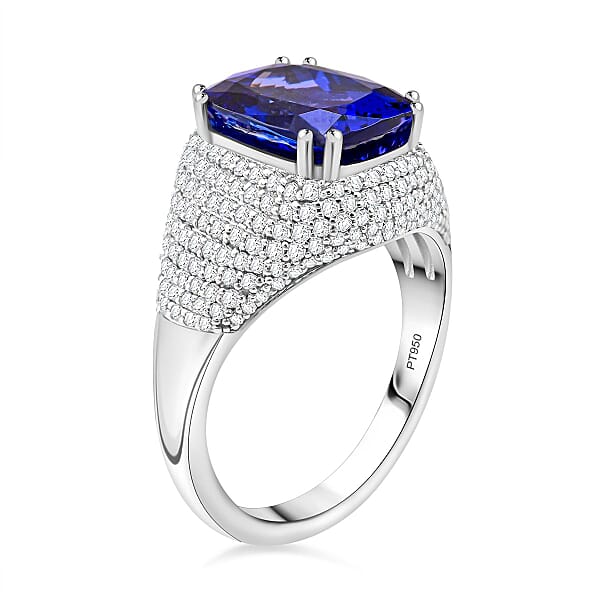 Shop Lc Certified & Appraised Rhapsody 950 Platinum AAAA Tanzanite And E-F VS Diamond Ring 9.35 Grams 6.65 Ctw