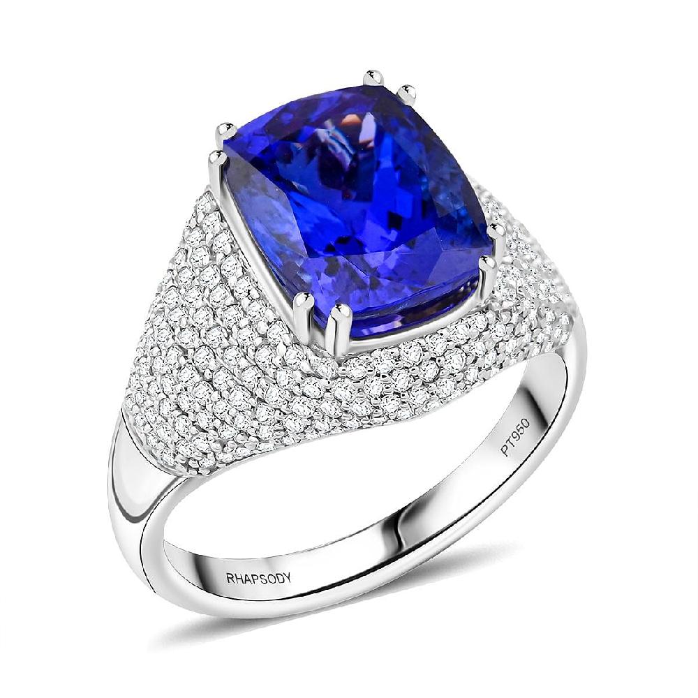 shop lc Certified & Appraised Rhapsody 950 Platinum AAAA Tanzanite and E-F VS Diamond Ring 9.35 Grams 6.65 ctw