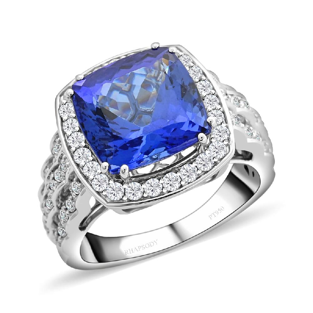shop lc Certified & Appraised Rhapsody 950 Platinum AAAA Tanzanite and E-F VS Diamond Ring 13 Grams 8.40 ctw