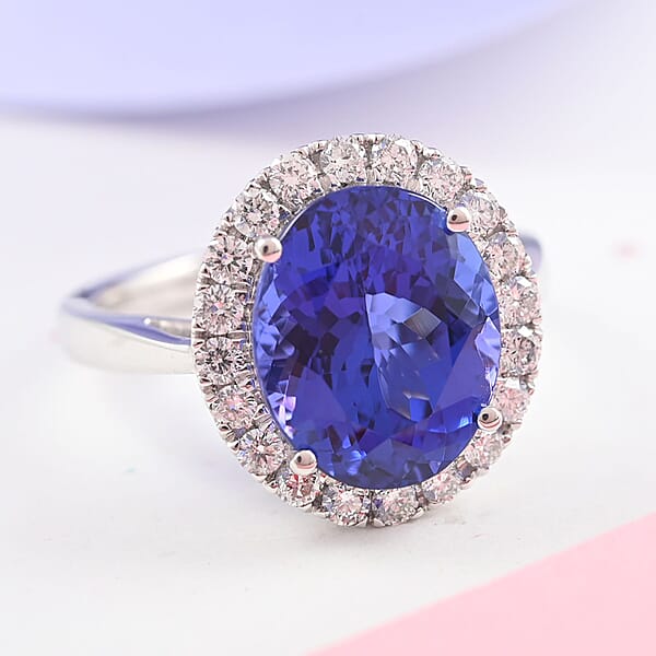Shop Lc Certified & Appraised Rhapsody 950 Platinum AAAA Tanzanite And E-F VS Diamond Halo Ring 8 Grams 6.40 Ctw